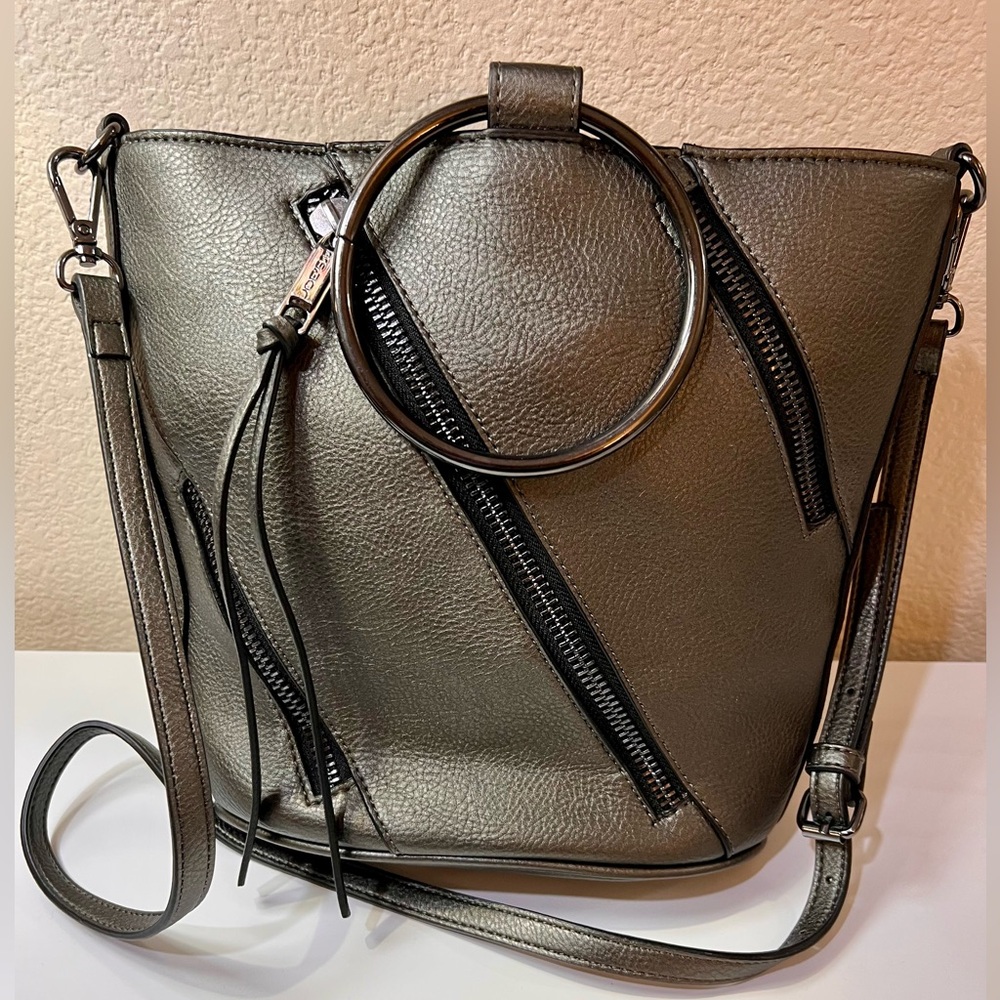 Elegant Metallic Pewter Shoulder Bag